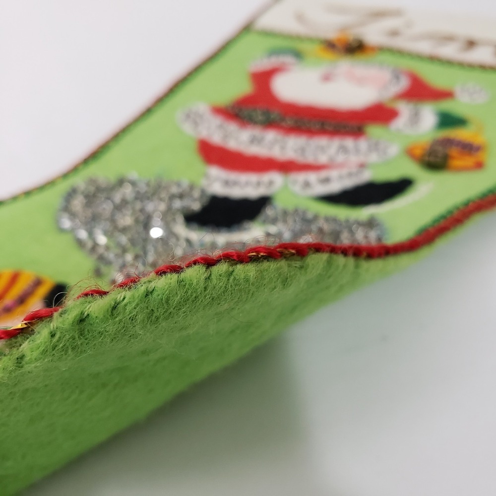 Vintage Creative Moments Jeweled Christmas Stocking "Happy Santa" 17 in Complete - Picture 7 of 9